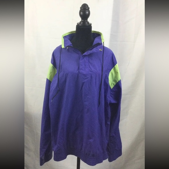 Iced For Action Vintage Windbreaker Blue And Neon Green Men's XL Pullover Retro - Picture 1 of 4